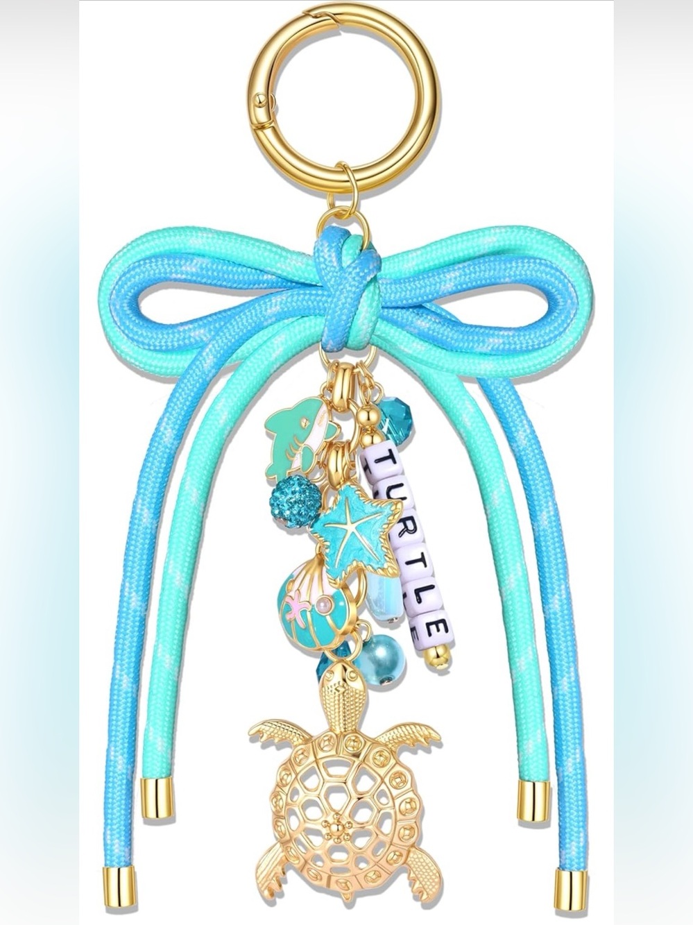 Turquoise & Aqua Bow Turtle Keychain Charm